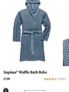 Supima Waffle Hooded Bathrobe in Dusty Blue
